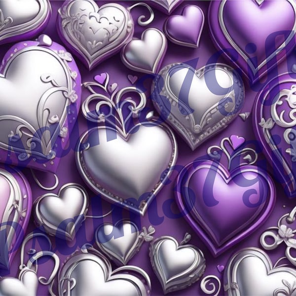 3D Purple & Silver Hearts Background Graphic Sublimation PDF Jpeg PNG Instant Download poster banner birthday baby shower sign High Quality