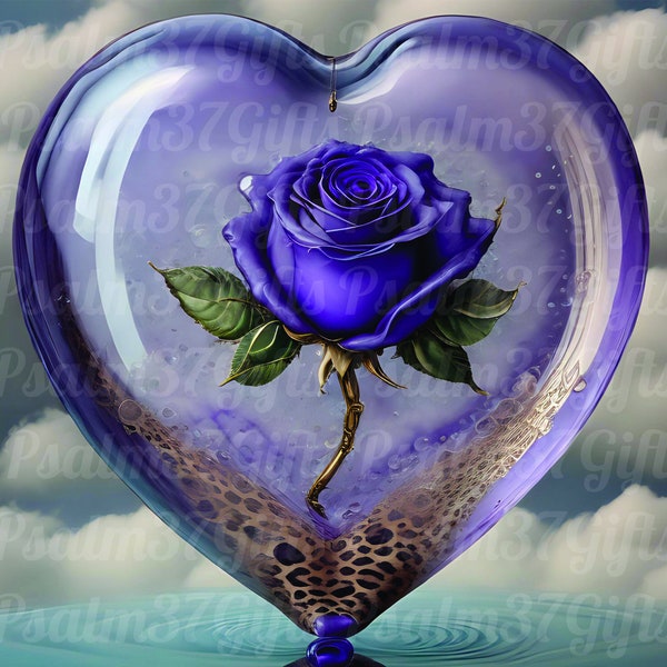 3D Glass Heart Purple Rose inside clouds alcohol ink leopard print sublimation tumbler wrap pillow 3D Rose Pngs 1 with Mom 1 w/out purple