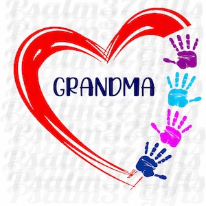 Oma SVG 4 grand kids 4 Handabdrücke in Malherz Datei für Cricut svg easy weed T Shirts Basteln Zeichen Enkelkinder Muttertag Geschenk