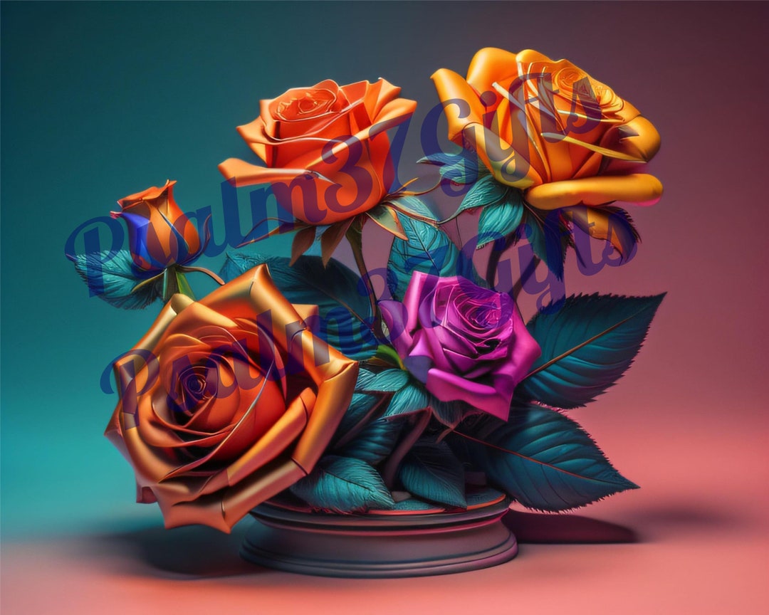 3D Orange and Purple Roses Graphic Jpeg PDF PNG Sublimation 3 Instant