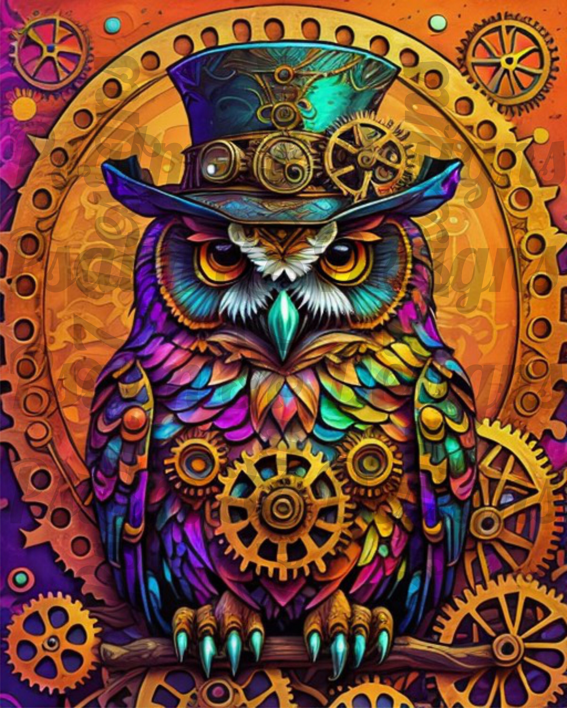 Steam Punk Owl Graphic Jpeg Pdf Png Sublimation shirts tote towels Wall Decor Canvas invites Gifts H