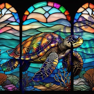 Stained glass Sea Turtle Graphic PDF Jpeg PNG Sublimation Digital Instant Download Printable tumbler wrap wind sun catcher shirt totes gifts