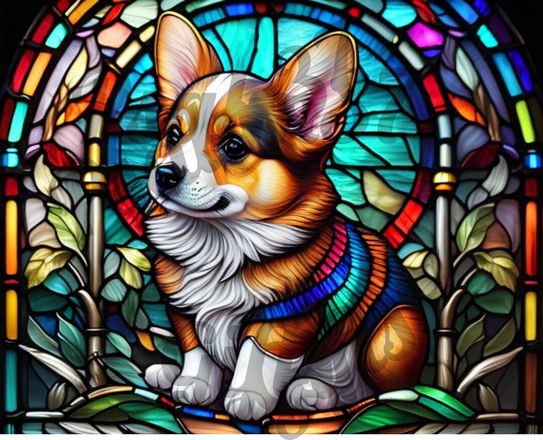 AI 3D Stained Glass Collie Puppy Graphic Pdf Jpeg Instant DL
