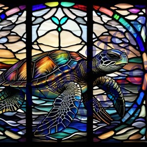 Stained glass Sea Turtle Graphic PDF Jpeg PNG Sublimation Digital Instant Download Printable tumbler wrap wind sun catcher shirt totes gifts