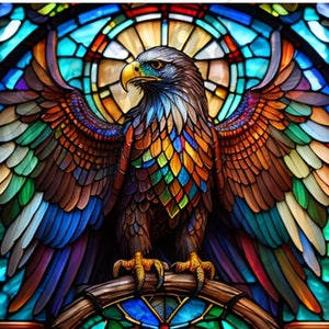 AI 3D stained glass Eagle Graphic PDF Jpeg Instant Download Sublimation tumbler wrap wind suncatcher Window cling High Resolution 600DPI