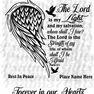 Gedenkherzflügel Psalm 27 1 svg ruhe in Frieden svg für immer in unseren Herzen Trauerfall svg Bibelvers svg Der Herr ist mein Licht svg