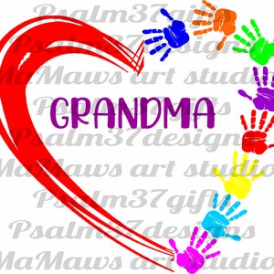 Oma SVG 8 Enkelkinder 8 Handabdrücke in Farbe Herz Datei für Cricut svg einfach Unkraut T-Shirts Handwerk Zeichen Enkelkinder Muttertagsgeschenk