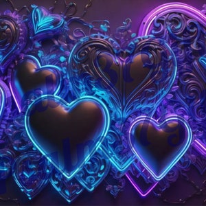 3D Neon Purple Hearts Background Graphic Sublimation PDF Jpeg PNG Instant Download poster banner birthday party baby shower High Quality AI