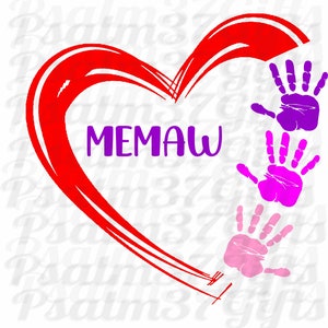 Memaw SVG kleinkinderen 3 handafdrukken in verf hart Cricut snijden svg gemakkelijk wiet t-shirts knutselen borden kleinkinderen Kleinkinderen Moederdag cadeau