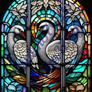 Stained glass Swans Graphic PDF Jpeg PNG Sublimation Background Digital Instant Download Printable Paper tumbler mug wrap sun catcher gift