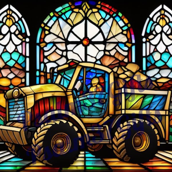 Stained glass Childs dump truck bottle sippy cup Sublimation Graphic PDF Jpeg PNG Instant Download tumbler wrap wind gift High Resolution AI