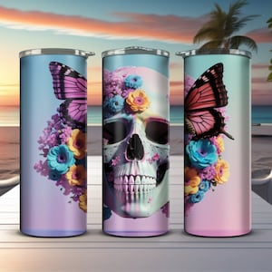 3D Sugar Skull png Butterflies flowers Jpeg Halloween Sublimation tumbler wrap wind spinner car coaster suncatcher High Resolution 600DPI