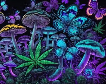 Neon Marihuana Pilze PNG pdf jpeg Sublimation Wrap Becher Taschen Tragetaschen Handtücher Shirts Leinwand Schiefer Poster Karten Leinwand High Reso 600dpi