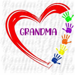 Oma SVG 5 grand kids 5 handabdrucke in malen herz datei für Cricut svg easy weed t shirts basteln Zeichen Enkelkinder Muttertag Geschenk