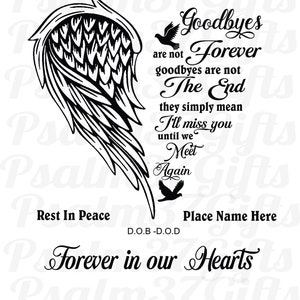 Personalized for you In memory of Goodbyes are not forever until we meet again Forever in our hearts memorial rest in peace svg for cricut