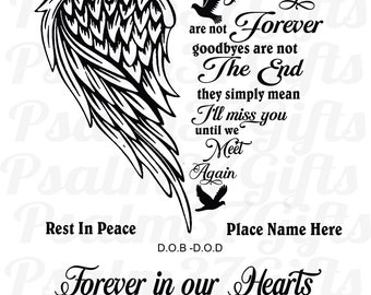 In memory of Goodbyes are not forever until we meet again Forever in our hearts memorial rest in peace SVG file you personalize Bereavement