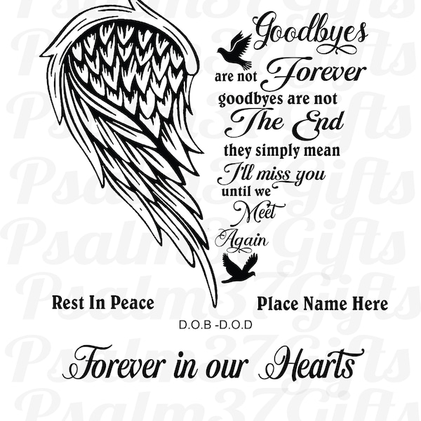 In memory of Goodbyes are not forever until we meet again Forever in our hearts memorial rest in peace SVG file you personalize Bereavement