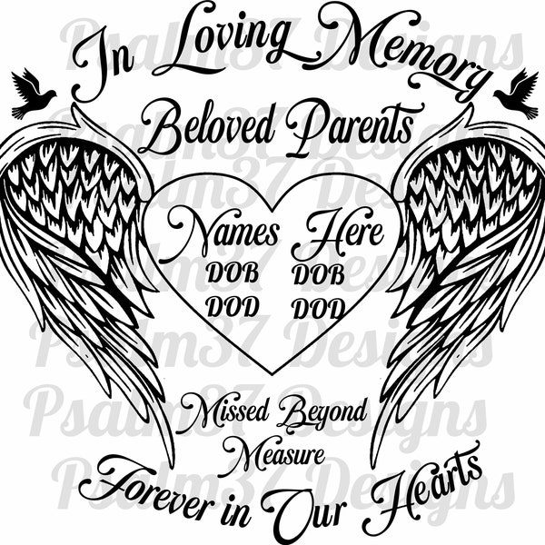 Beloved Parents In Loving memory of missed beyond measure forever in our hearts memorial angel wings doves you personalize svg for cricut