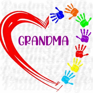 Vovó SVG 7 grandes crianças 7 impressões de mãos em arquivo de coração de pintura para Cricut svg fácil erva daninha camisetas artesanato sinais netos presente do dia das mães