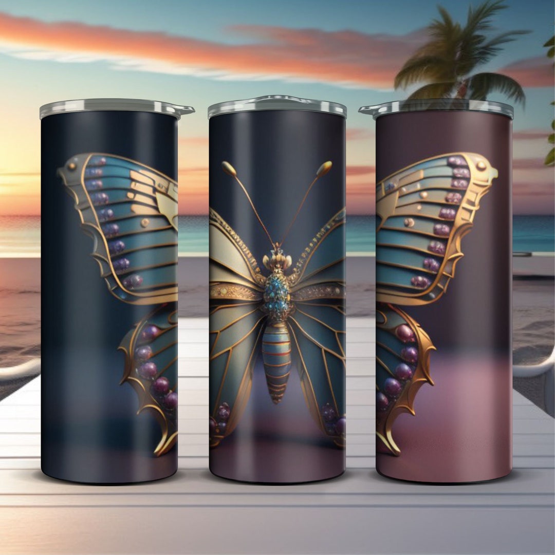 3D Butterfly Png Jpeg Pdf Pearl Decorated Sublimation Tumbler Wrap