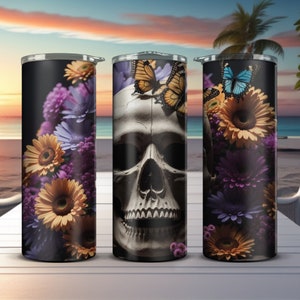 3D Sugar Skull png Butterflies flowers Jpeg Halloween Sublimation tumbler wrap wind spinner car coaster suncatcher High Resolution 600DPI