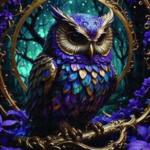 3D Owl png Purple Teal Metal Art Crystals sublimation tumbler wrap shirts tote bags coasters spinner Invitations Memes signage brand 600 dpi