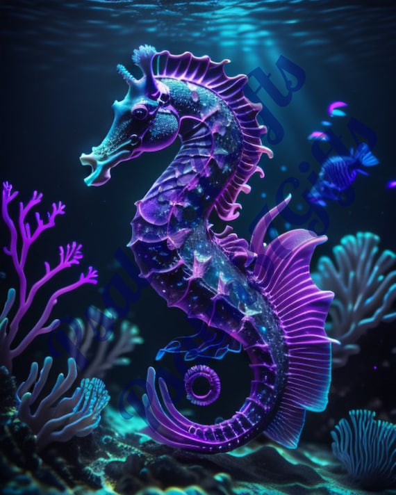 Neon Purple Seahorse Graphic PDF Jpeg PNG Sublimation Digital