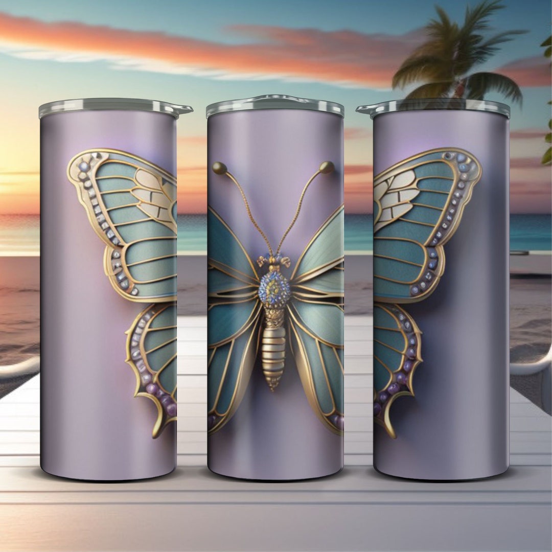 3D Butterfly Png Jpeg Pdf Pearl Decorated Sublimation Tumbler Wrap