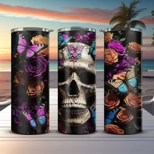 3D Sugar Skull Butterflies flowers Jpeg Halloween Sublimation tumbler wrap wind spinner car coaster suncatcher High Resolution 600DPI (png)
