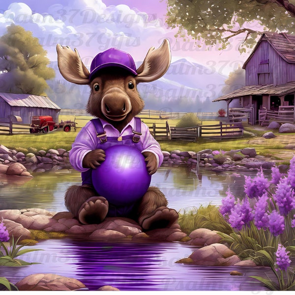 Baby Moose wearing purple Hat & Bibs Png sippy cup baby bottle kids cup you can add name Tumbler Wrap Shirt Tote Kids gift invites 600dpi