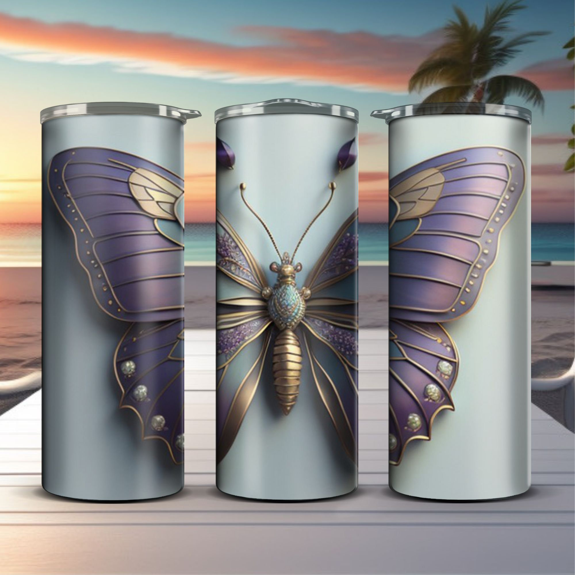 3D Butterfly Png Jpeg Pdf Pearl Decorated Sublimation Tumbler Wrap