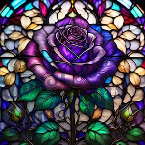 Vitrail AI rose pourpre graphique PDF Jpeg PNG Téléchargement instantané Sublimation verre attrape-soleil pour fenêtre haute résolution