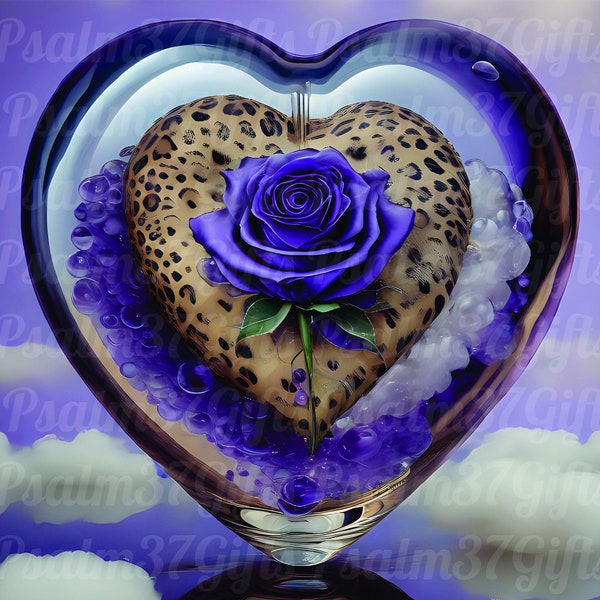 3D Glass Heart Purple Rose inside clouds alcohol ink leopard print sublimation tumbler wrap pillow 3D Rose Pngs 1 with Mom 1 w/out purple