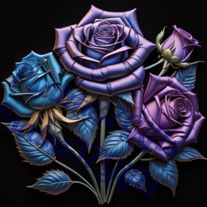 3D Gold Roses Purple Blue Green Graphic Jpeg PDF PNG Sublimation 3 Instant Downloads Printable tumbler wrap wind suncatcher shirt totes gift