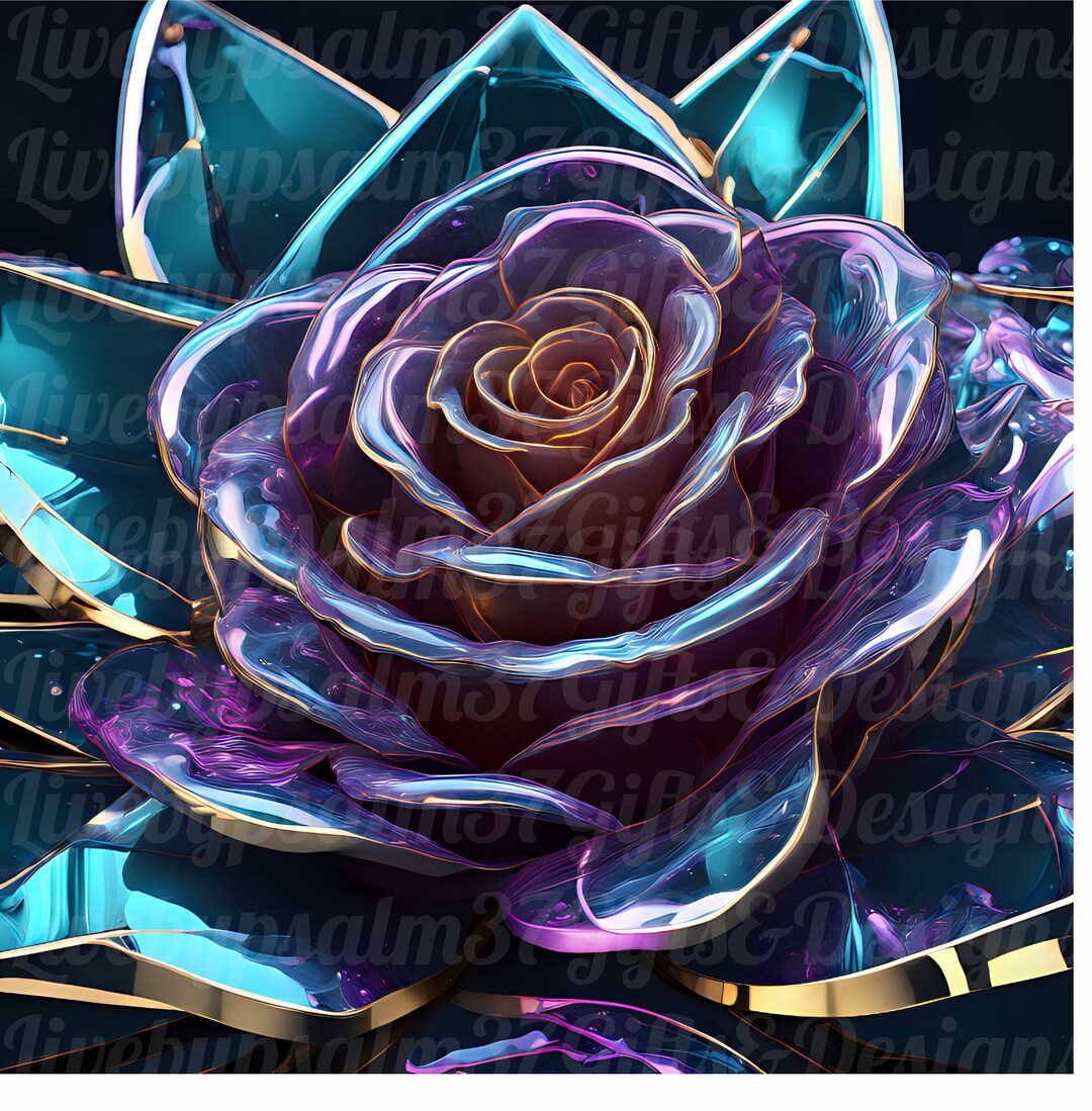 3D Purple Rose Teal Gold Iridescent Liquid Gold Art Premium AI Graphics ...
