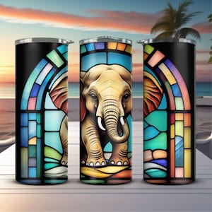 AI 3D stained glass Baby Elephant Png PDF Jpeg Sublimation tumbler wrap wind spinner suncatcher coasters shirt totes High Resolution 600 DPI