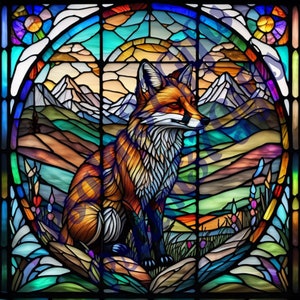 Stained glass Fox Graphic PDF Jpeg PNG Sublimation Background Digital Instant Download Printable Paper tumbler mug wrap sun catcher gift