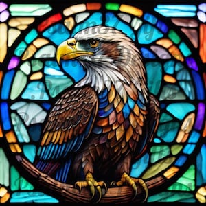 Stained glass American Bald Eagle PNG PDF Jpeg Sublimation Tumbler wrap shirts bags slate canvas wind spinner suncatcher 600 dpi