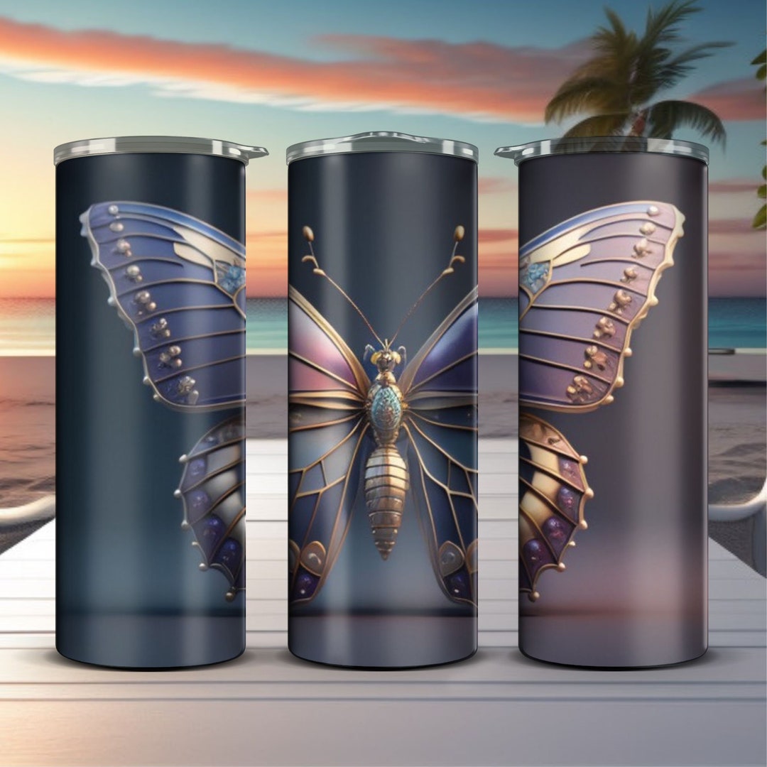 3D Butterfly Png Jpeg Pdf Sublimation Tumbler Wrap Stunning Purple Gold