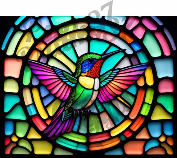 AI 3D ハミングバード ステンドグラス グラフィック Jpeg Pdf 昇華