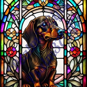 Dachshund png  Doxie stained glass Graphic PDF Jpeg Sublimation Background Printable Paper tumbler wrap sun catcher craft project pattern