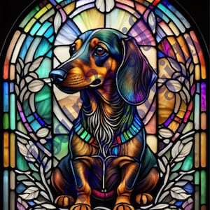 stained glass Dachshund Doxie  Graphic PDF Jpeg PNG Sublimation Background Digital Instant Download Printable Paper tumbler wrap sun catcher