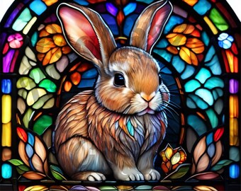 AI 3D stained glass Bunny Rabbit Graphic PDF Jpeg Instant Dnld Sublimation tumbler wrap wind suncatcher Window cling High Resolution 600 DPI