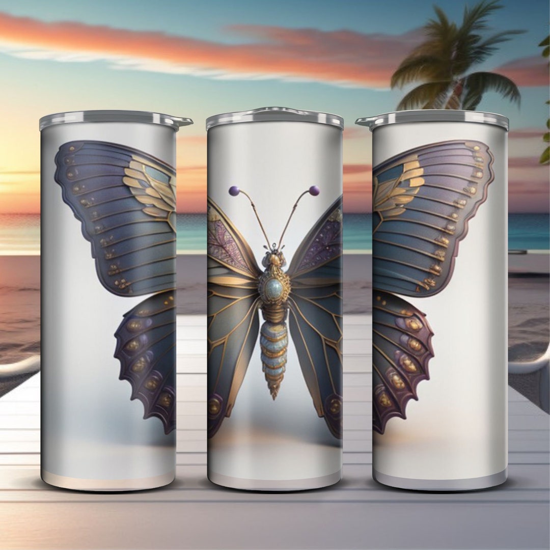 3D Butterfly Png Jpeg Pdf Pearl Decorated Sublimation Tumbler Wrap