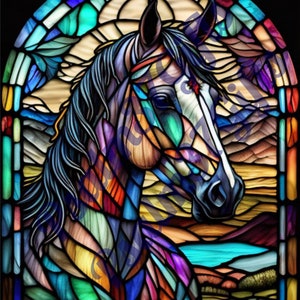 stained glass Horse Head  Graphic PDF Jpeg PNG Sublimation tumbler wrap sun catcher coaster craft project pattern invites party decor banner