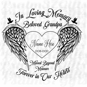 Geliefde opa In liefdevolle herinnering aan voor altijd gemist in ons hart Memorial Angel Wings Duiven die je personaliseert SVG voor cricut