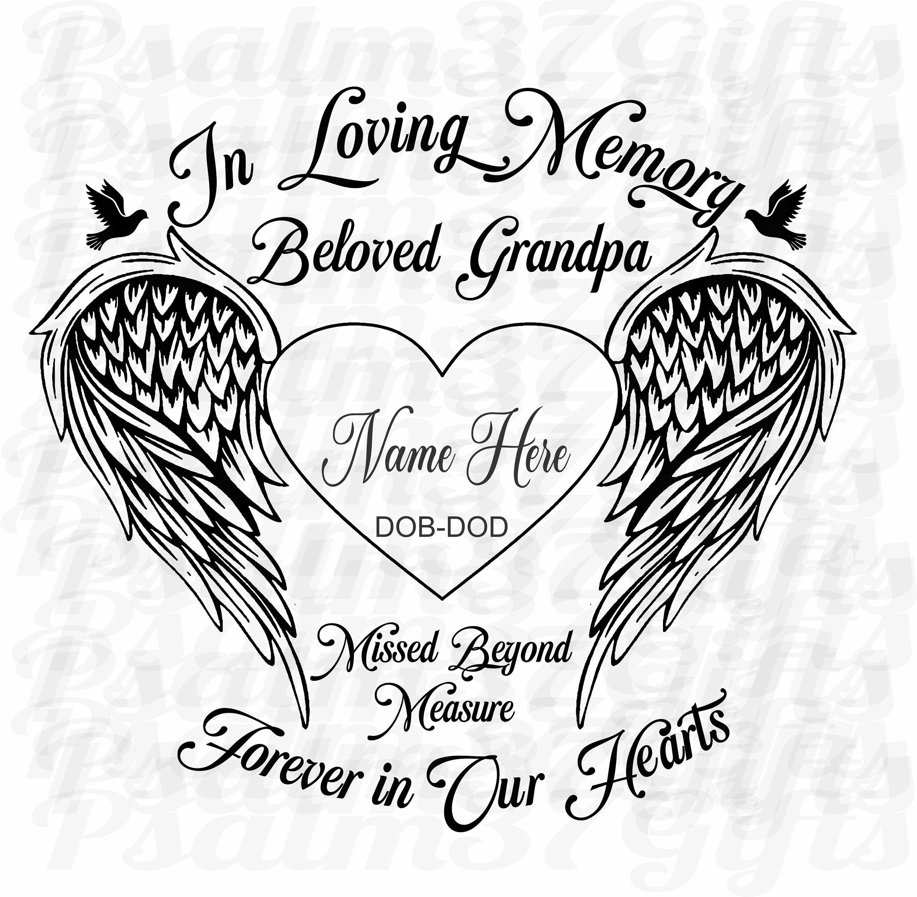 Beloved Grandpa In Loving memory of missed beyond measure forever in our hearts memorial angel wings doves you personalize svg for cricut