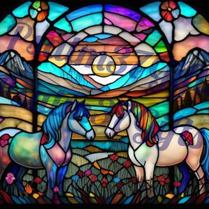 stained glass Ponies Pony Sublimation Jpeg Graphic PDF PNG Instant Download Printable Paper tumbler wrap wind sun catcher gift Digital art