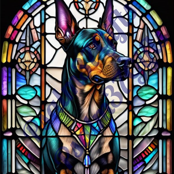 Stained glass Doberman Pincher Graphic PDF Jpeg PNG Sublimation Background Digital Instant Download Printable Paper tumbler wrap sun catcher