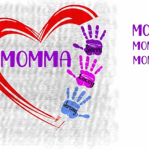 Personalized svg with kids names Mom SVG 2 to 7 kids handprints in paint heart file for Cricut  t shirts crafts signs Mothers day gift